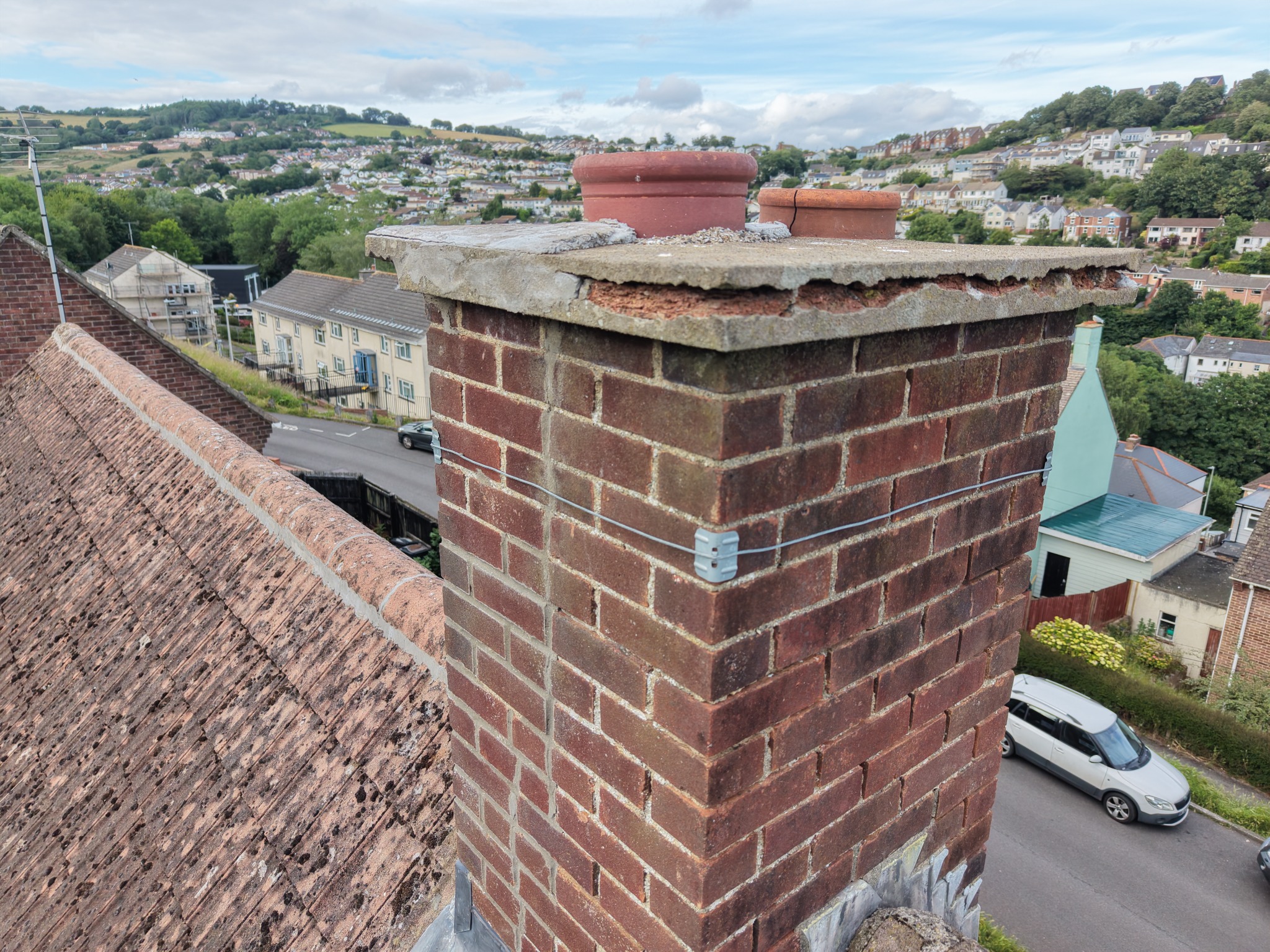 Real drone roof and chimney inspection context for homeowners